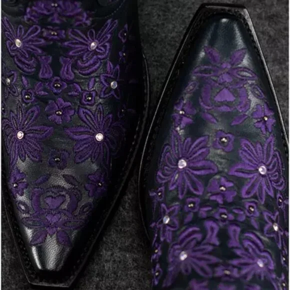 Black Star SWEETGRASS Women's Cowboy Boots in Black w Purple - Size 8.5 - Picture 3 of 13